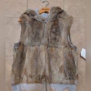 Theory Faux Fur Vest in Gray and Brown